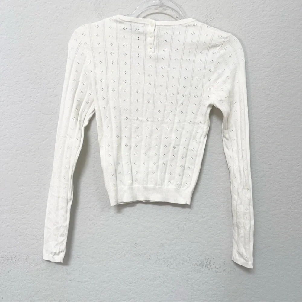 Rollas Pointelle Long Sleeve Cropped Top Ivory Size XS